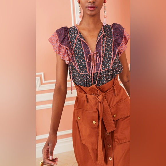 Ulla Johnson Cora Top Auburn Print Size 2 Patchwork Cottage Core Floral Bohemian - Picture 2 of 16